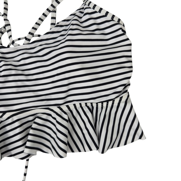 NWT CocoShip Black Stripe Corset Tie Back Flounce Bikini Top Boho Retro Size 16 - Picture 5 of 16